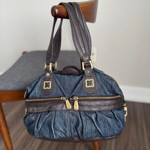 BCBG Y2K Leather & Denim Slouch Shoulder Bag